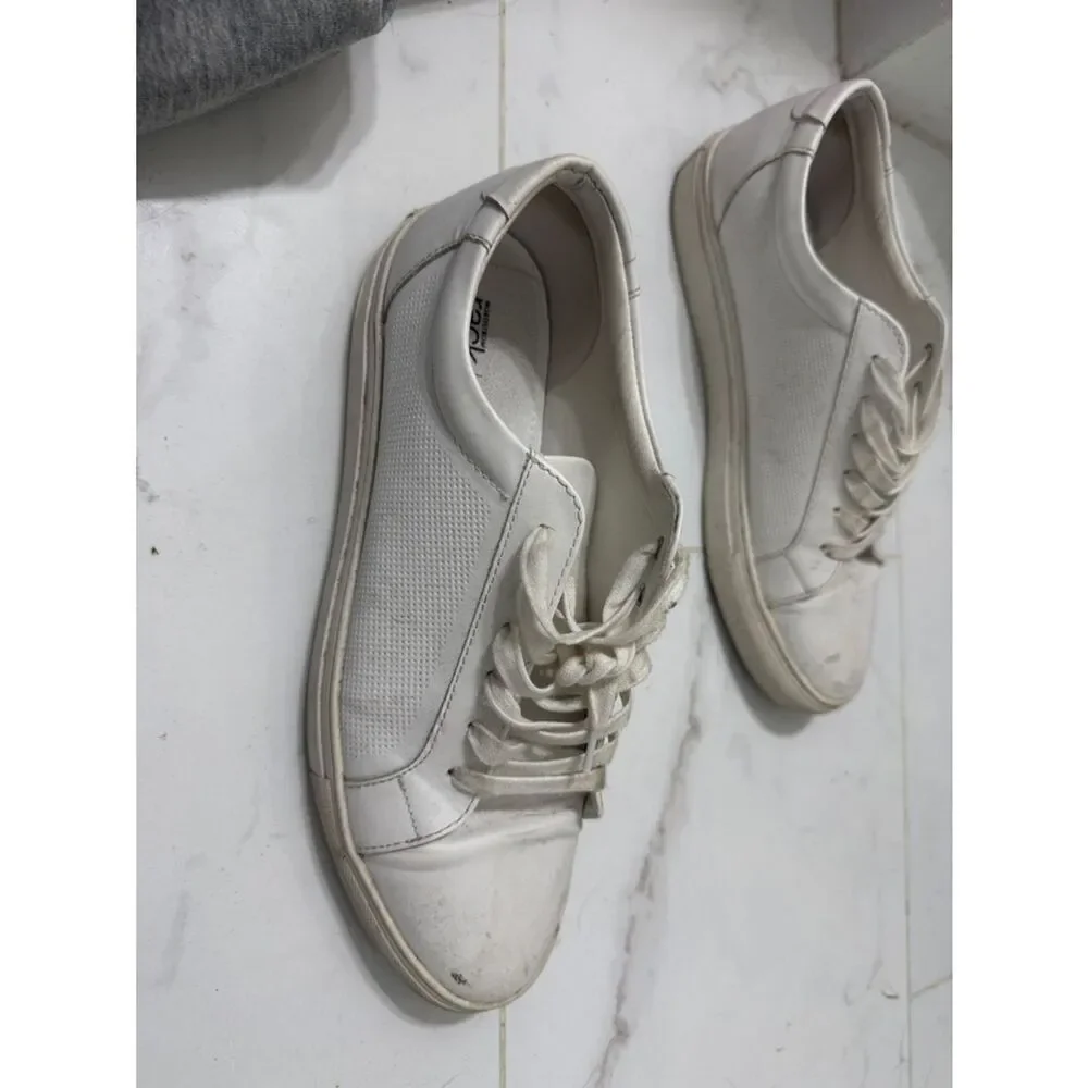 Men's White Low-Top Casual Sneakers - Leather Sneakers - Size 11